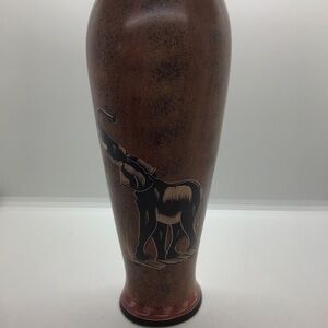 Vintage Hand Carved Soapstone African Vase Elephant Tree Nature